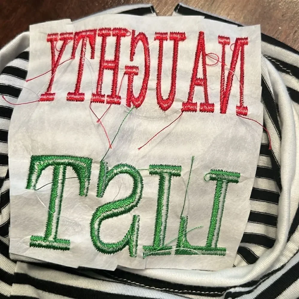 Tails & Noses Everyday Black White Striped Dog Christmas Shirt Naughty List- Lge